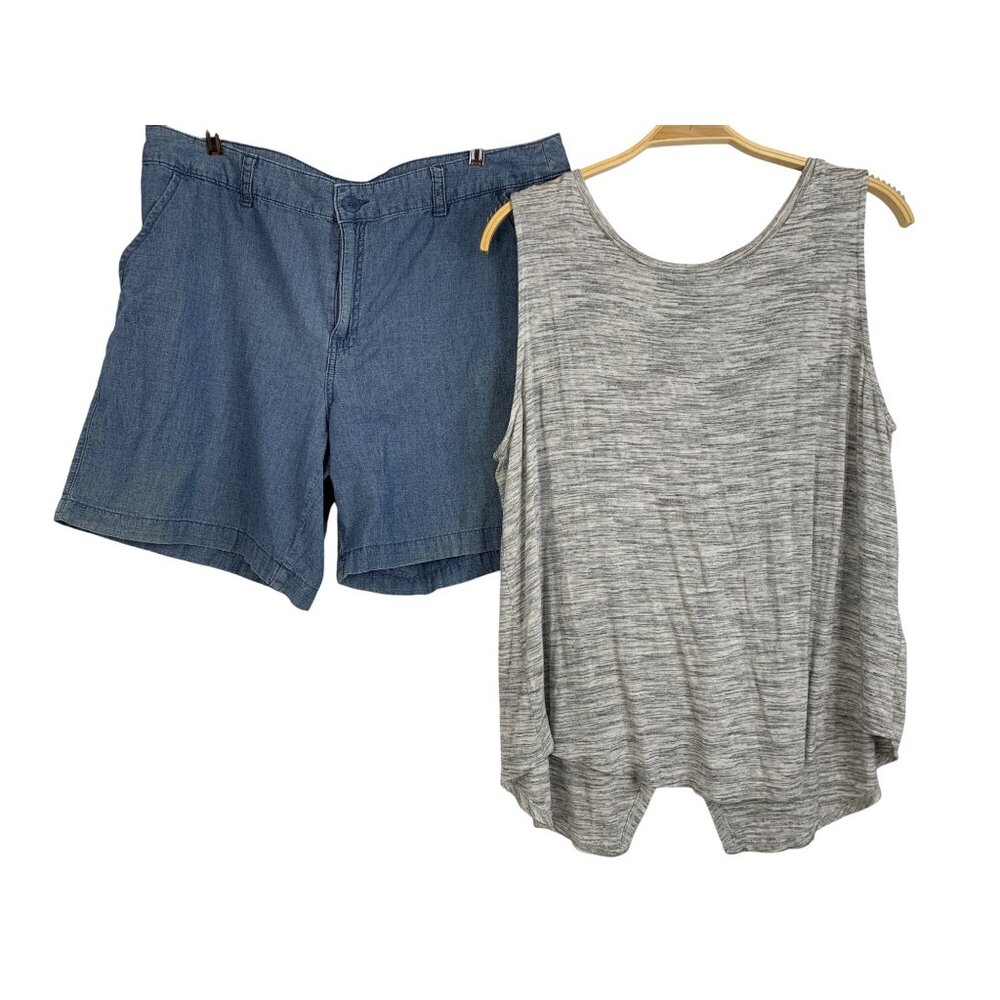 Old Navy Gray Wrap Tank Top XL & St. Johns Bay Blue Shorts Size 16 REE10484